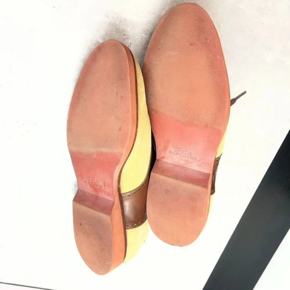 Polo Ralph Lauren Rhett Saddle Tan Brown Leather Oxford Shoes Mens Size 9D